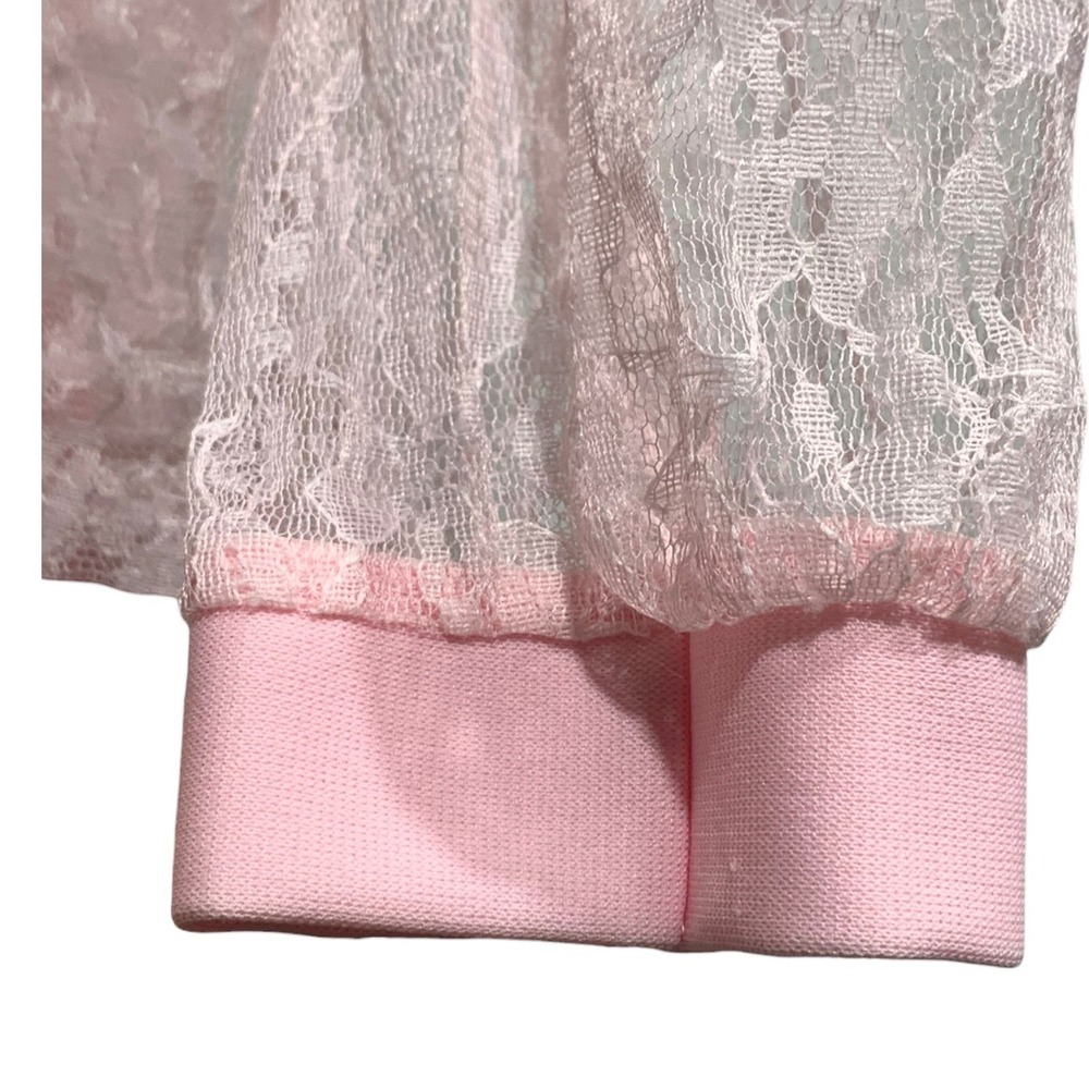 Vintage Bonne Pink Sheer Floral Lace Zip Up Jacket Collared Made in USA Womens - Picture 4 of 7